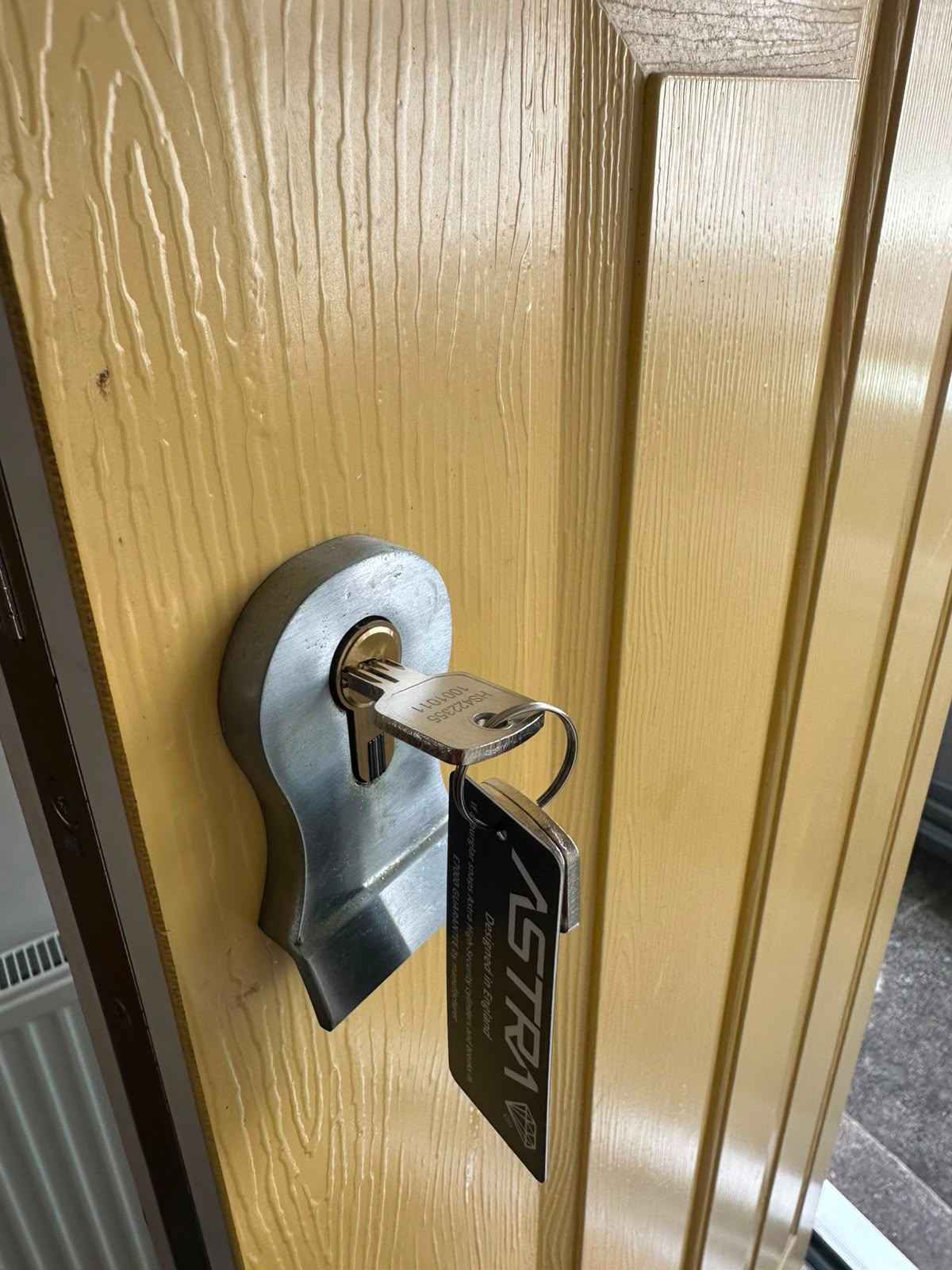 Euro cylinder lock with key fitted in a uPVC door